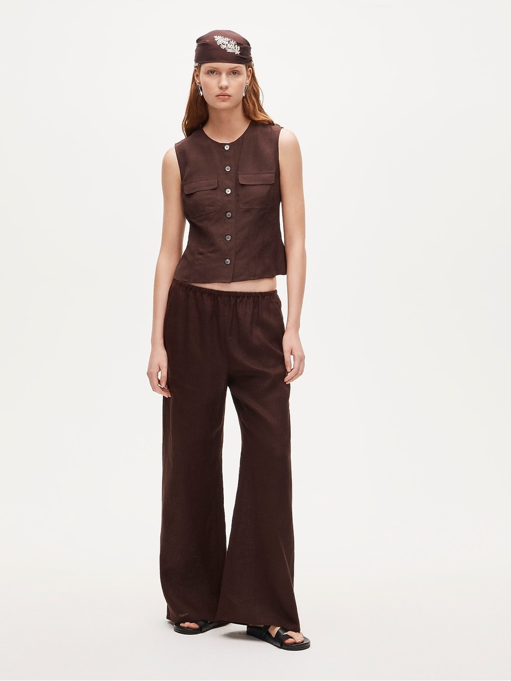 J.Crew Utility button-up top in Gramercy linen blend Smoked Walnut Minimalist 6